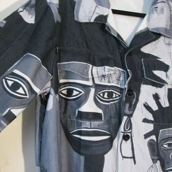 * Unbranded Blue Corduroy Button Up Shirt Medium New NWOT Ethnic Tribal Gray - Picture 3 of 5